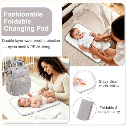 Weitars Diaper Bag Backpack Travel Diaper Backpack, Large Baby Diaper Bag with Changing Pad Baby Bag for Boys Girls, Insulated Pockets, Waterproof Baby Backpack for Mom & Maternity (Gray) - color: Grey