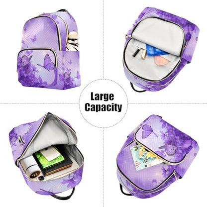 ALAZA Mini Backpack Purse for Women Lightweight Girls Small Size Butterfly Purple Flower School Teens College Traveling - color: Butterfly Purple Flower, size: Small