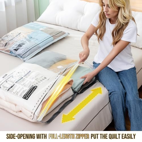 TAILI 8 Pack Vacuum Storage Bags, LONG SIDE ZIP (4 Large+4 Jumbo), Multi-Size Vacuum Seal Bags for Clothing, Storage Bulky Beddings, Blankets and Clothes, Space Saver for Closet Organization - size: 8 Combo