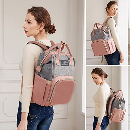 ANWTOTU Baby Diaper Bags with Changing Station,900D Oxford Waterproof Diaper Bag Backpack for Moms Dads with USB Charging Port,Large Capacity Baby Essentials(Ungrade Pink Grey) - color: Ungrade-pinkgrey