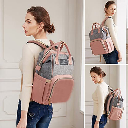ANWTOTU Baby Diaper Bags with Changing Station,900D Oxford Waterproof Diaper Bag Backpack for Moms Dads with USB Charging Port,Large Capacity Baby Essentials(Ungrade Pink Grey) - color: Ungrade-pinkgrey