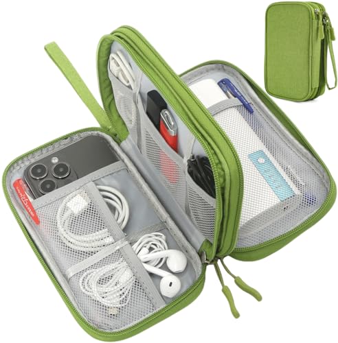 CAAORDKSO Electronic Organizer Travel Cable Accessories Bag, Tech Pouch Electronic Organizer Case, Travel Essentials for Cable, Cord, Charger, Phone, SD Card, Power Bank, Earphone (Grass Green,Medium) - color: Grass Green, size: Medium