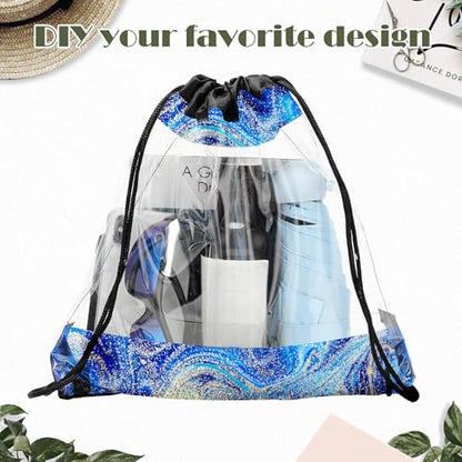 Shappy 30 Pcs Clear Drawstring Backpack, Plastic Waterproof Transparent Stadium Bags String Bag for Gym Travel (Black) - color: Black
