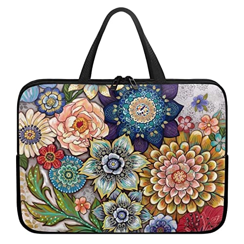 10 Inch Boho Flowers Laptop Sleeve for Women Girl, Slim Water Resistant Computer Carrying Case with Handle, Durable Protective Laptop Tote Bag Cover Compatible with Tablet/Notebook/Reader - color: Boho Flowers, size: 10 Inch
