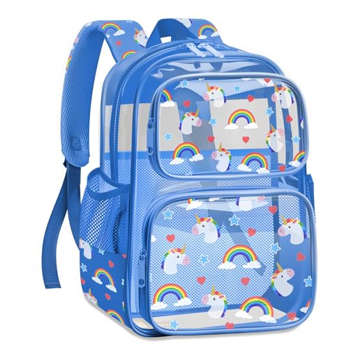 Clear Backpack for Boys and Girls,Kids Clear Backpacks for School,Heavy Duty Transparent Bookbag Stadium Approved - color: Blue-horse-backpack Only