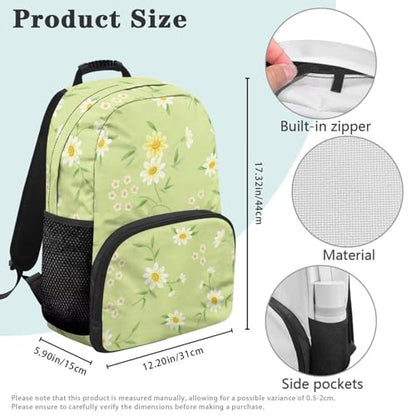 Daisy Green Leaf Print Water-Resistant Polyester School Backpack - 17.3 Inch Laptop Compatible Bookbag with All-over Printing & Bottom for High School/College Daily Use Backpack - color: Daisy Green Leaf Print