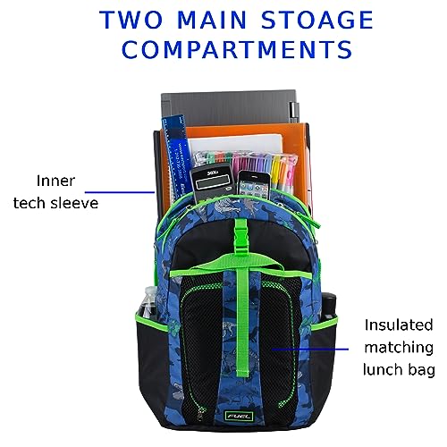 FUEL Lunch Backpack Set Teens Student Water Resistant Bookbag Bag Soft Reusable Insulated Cooler Lunch Box Thermal Travel Office Lunch Bag, Dinosaur Black Blue - color: Blue Dinosaur