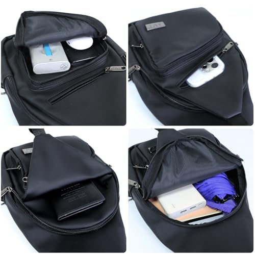 AMJ Crossbody Sling Bag Men Women, Casual Shoulder Backpack, Chest Daypack Satchel for Hiking Travel - color: Black Leather, size: Small