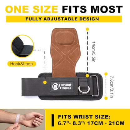 Weight Lifting Straps with D Rings, Leather Palm Grip Wrist Cuffs, 7mm Neoprene Wrist Support for Cable Machines & lifting Training