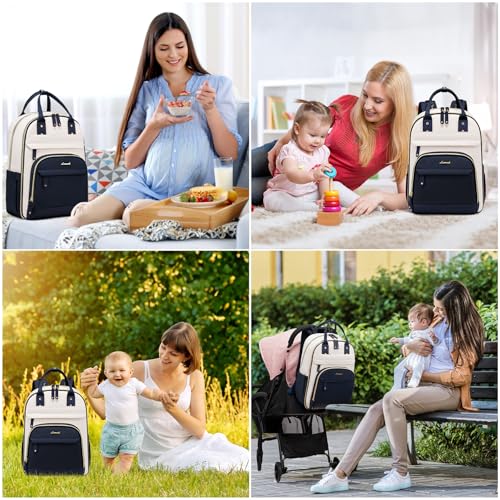 LOVEVOOK Diaper Bag Backpack, Baby Bag with Changing Pad, Large Diaper Backpack Boy Girl, Waterproof Baby Registry Bag for Mom Dad with Stroller Buckles, Dark Blue-beige - color: Dark Blue-beige