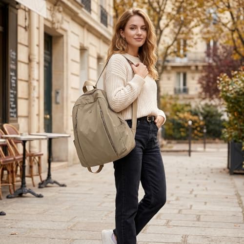 Nylon Backpack for Women Men, Waterproof Travel Backpack Purse Casual Daypack, Gym School Backpack for Daily Cycling (Khaki) - color: Khaki