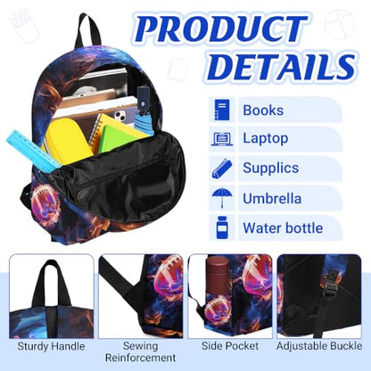 3PCS Boys Football Backpack, Bookbag for Kids Boys with Lunch Box, 17 Inch Football Teens Back to School Bag Set, Laptop Backpack for Mens School/Daypack - color: Football