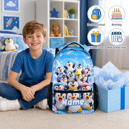 Kids Backpack for Toddlers Boys Girls Custom Penguin Schoolbag for School Travel Picnic, Lightweight Cute Animal Bookbag Kindergarten Preschool Elementary - color: White