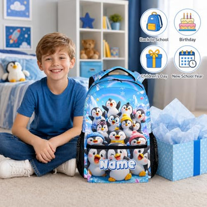 Kids Backpack for Toddlers Boys Girls Custom Penguin Schoolbag for School Travel Picnic, Lightweight Cute Animal Bookbag Kindergarten Preschool Elementary - color: White