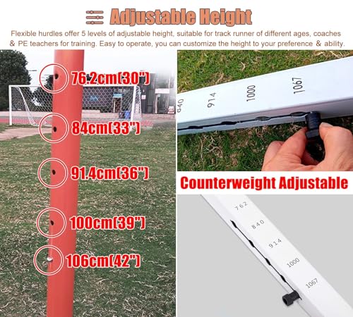 Height Adjustable Hurdles, Metal Folding Track & Field Hurdles, Speed Agility Obstacle Training for Adult Kids Athletes, 76-106cm Adjustable Hurdle for Soccer, Portab, A