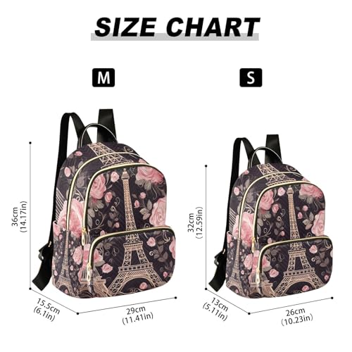 Paris Flowers Eiffel Tower Mini Backpack for Women Quilted Small Backpack Purse Causal Daypack for Travel, M - size: Medium