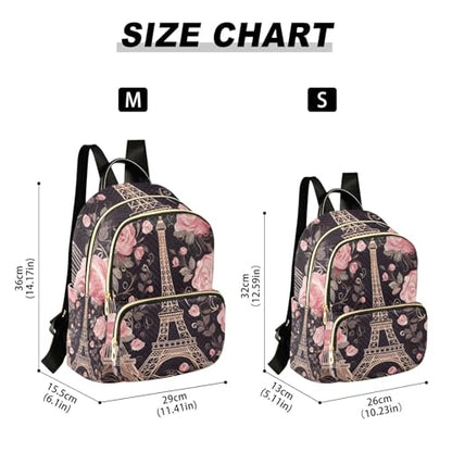 Paris Flowers Eiffel Tower Mini Backpack for Women Quilted Small Backpack Purse Causal Daypack for Travel, M - size: Medium