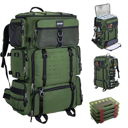 Goture Fishing Backpack with Cooler, 72L 600D Tackle Backpack Included 4 3700 Tackle Boxes, Dry & Wet Split Compartment, Large Fishing Tackle Bag with Rod Holders,Rain Cover for Travel Camping Hiking - color: A2:Green with 4 3700 Tackle Boxes