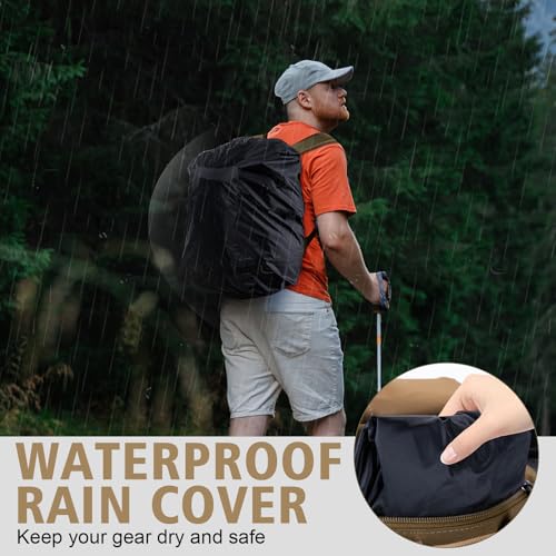 Goture Fishing Backpack,900D Water-Resistant Tackle Backpack with Rod Holders,45L Large Fishing Bag Storage Gear Tackle Bag with Rain Cover,Bottle Holder for Travel Camping Hiking(Without Tackle Box) - color: 45L Khaki with Bottle Holder