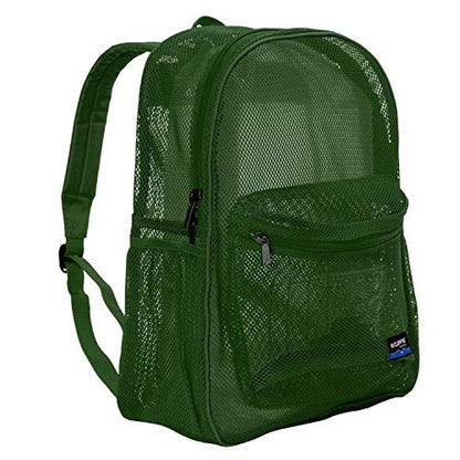 K-Cliffs Heavy Duty Mesh Backpack Quality Classic Student Net Bookbag Durable See Through Simple Netting Daypack Deluxe Basic School Bag Green - color: Green