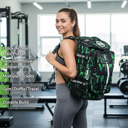 Gym Duffle Bag Backpack with Shoe Compartment,4 ways Travel Backpack for Women and Men,Multi-Functional Weekender bag with Waterproof Layer&Laptop Compartment for Fitness, Travel,Camping - color: Green