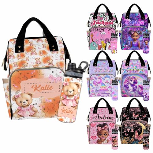 Custom Diaper Bag for Girls Personalized Diaper Bag Backpack &Insulated Water Bottle with Name Custom Monogram Baby Travel Bag Nursing Diaper Mommy Backpack with Adjustable Shoulder Straps Nappy Bag - color: Design 03