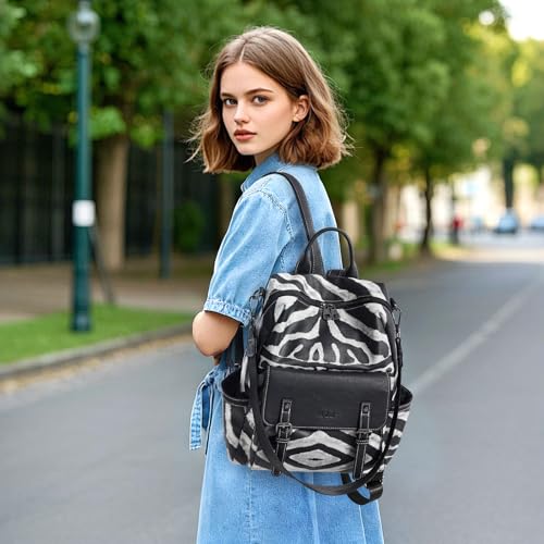 AGLOD Backpack Purse for Women PU Leather Back Packs Designer Ladies Shoulder Bag Fashion Faux Work Travel Handbags - color: Black Zebra