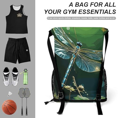 Fitness Drawstring Backpack Waterproof Gym Bag Dragonfly Green Lightweight Dry And Wet Separation Swim Bag
