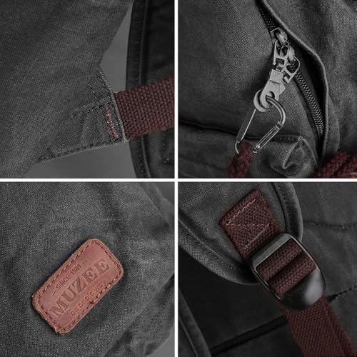Muzee Canvas Backpack for Women and Men, Lightweight Classic Laptop Backpack with USB Charging Port for School, Travel and Daily Use, Black - color: Black