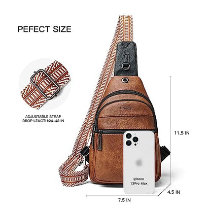 LATMAP 7L Sling Bag For Women Faux Leather Anti Theft Small Casual Daypack Backpack Fanny Pack Crossbody Chest Bags Purse Waterproof - color: 7l-brown W/ Black Trim