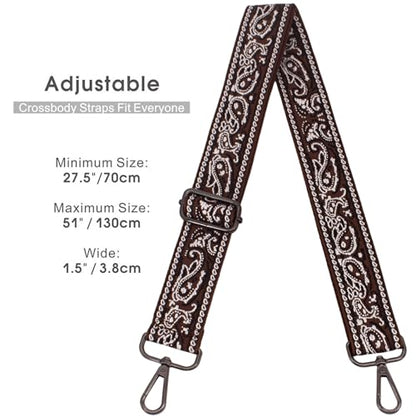 Replacement Purse Strap Shoulder Strap Adjustable Crossbody Strap for Women Crossbody Wide Shoulder Bag - color: Brown Paisley-Black Metal