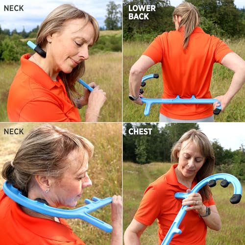 Tiger Tail Tiger Cane Back & Neck Massager – Trigger Point Deep Tissue Acupressure Therapy Cane Massage Hook with 7 Gription Knobs, 2-Piece Massage Tool for Muscle Knot & Shoulder Pain Relief, Blue - color: Blue