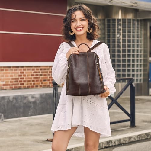 S-ZONE Leather Backpack Purses for Women Antitheft Rucksack Shoulder Bag Medium - color: 4-deep Brown