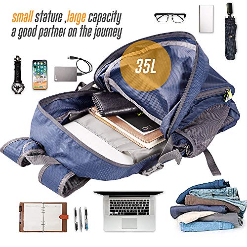 35L Lightweight Packable Backpack Waterproof Durable Hiking Travel Backpack Daypack - color: Navy