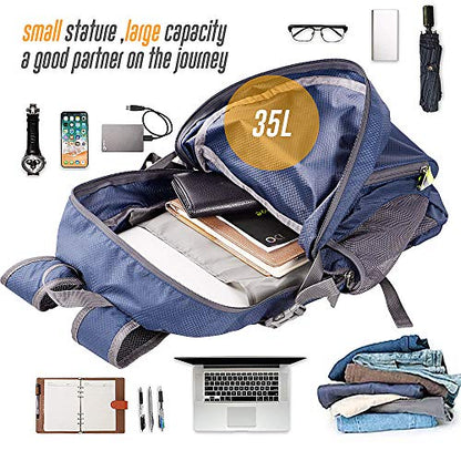 35L Lightweight Packable Backpack Waterproof Durable Hiking Travel Backpack Daypack - color: Navy