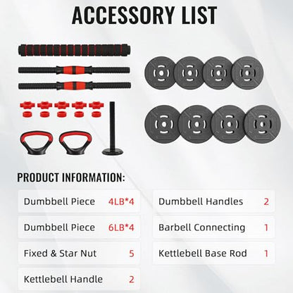 Fitvids Multi-Functional Changeable Dumbbell and Barbell Kettlebell Set with Adjustable Weights, 40LBS, 4 in 1