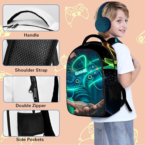 Boys Backpack with Lunch Box and Pencil Case, 3Pcs Gamer Backpack for Boys Teens, 17 Inch Large Capacity - color: GAME-LZWJ-4