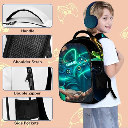 Boys Backpack with Lunch Box and Pencil Case, 3Pcs Gamer Backpack for Boys Teens, 17 Inch Large Capacity - color: GAME-LZWJ-4
