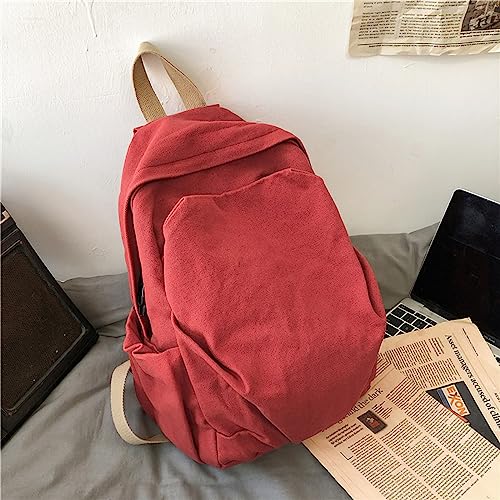 Women's canvas bag, men's and women's large capacity leisure backpack, men's and women's travel backpack (Red,One Size) - color: Red