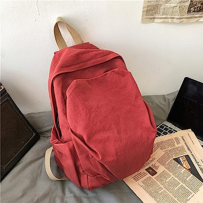 Women's canvas bag, men's and women's large capacity leisure backpack, men's and women's travel backpack (Red,One Size) - color: Red