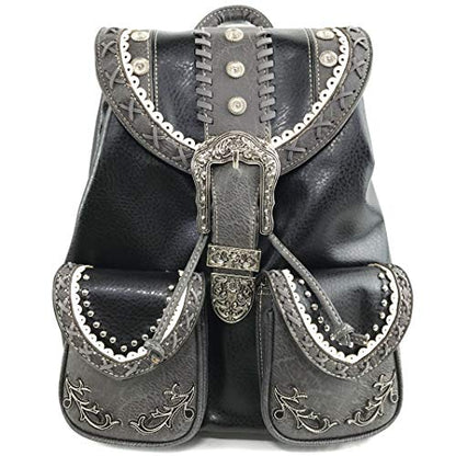 Zelris Western Country Floral Buckle Rucksack Backpack (Black) - color: Black