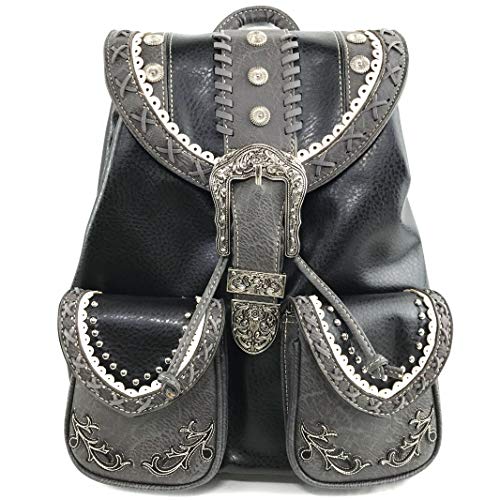 Zelris Western Country Floral Buckle Rucksack Backpack (Black) - color: Black