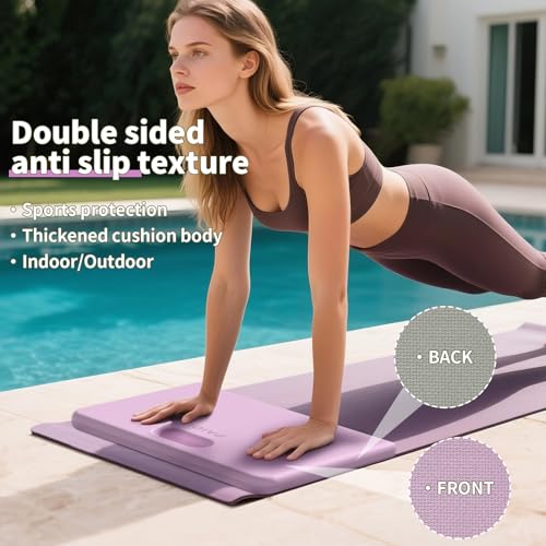 PAIDU Yoga Knee Pad - 1 Inch Thick with Extra Cushioning, Pain-Free for Knees, Elbows, Wrists and Back | Foldable and Multi-Functional, Suitable for Home Gym, Pilates, Plank, Abdominal Training Fitness Mat - color: Purple + Warm Grey