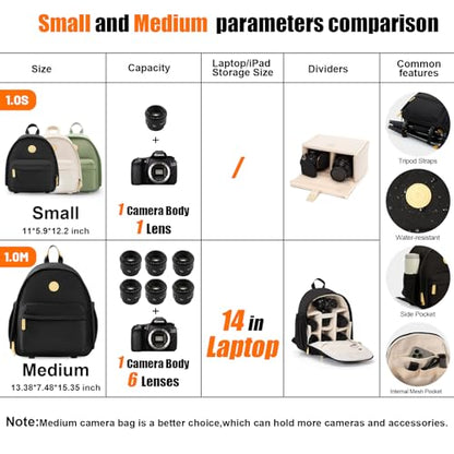Cwatcun Camera Backpack for Women, Compact DSLR Bag with Tripod Strap - color: Black, size: 1.0 Small