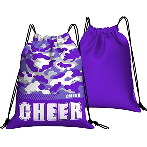 Drawstring Backpack Waterproof Gym Drawstring Bags Sports String Bag Camo Sackpack-Purple Cheer Drawstring Bag - color: Cheer Drawstring Bags-camo Purple