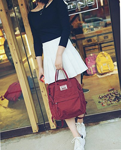 LuckyZ Womens Casual Style Lightweight Canvas Backpack Travel Daypack Small Handbag Purse, Wine Red - color: Wine Red