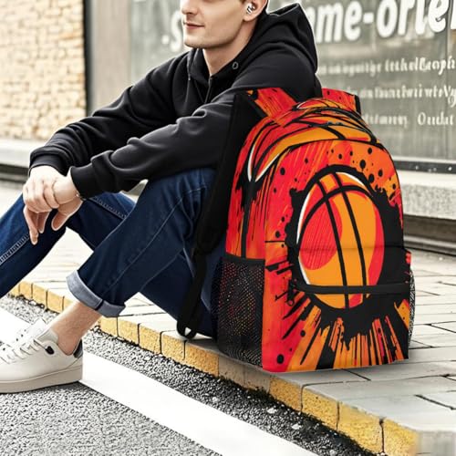 Large Backpack with 15.6 Inch Laptop Compartment, Basketball Painting Adult Backpack for Work, Travel & School College Boys Girls - color: Basketball Painting