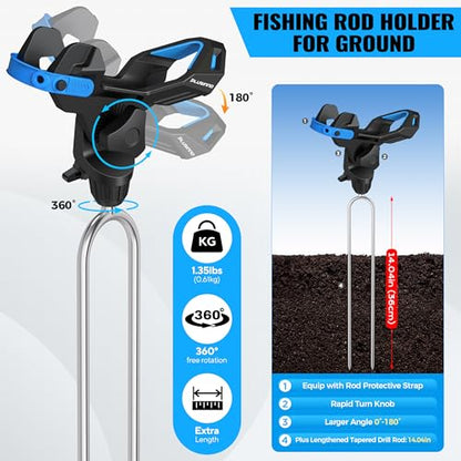 PLUSINNO Fishing Gear,Full Fishing Pole kit Include Fishing Rod and Reel Combo, Tackle Box with Fishing Lures, Fishing Accessories, Fishing Pliers,Fishing Gifts for Men with Fishing Tool Kit - style: Blue Fishing Combo With Bank Fishing Rod Holder