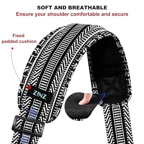 ZINMARK Shoulder Strap 59 inch, Extra-Thick Fixed Cushion Pad and Dual Clasps Universal Replacement Strap for Bags, Camera, Crossbody，Lawn mower -Black White Jacquard - color: Black White Jacquard