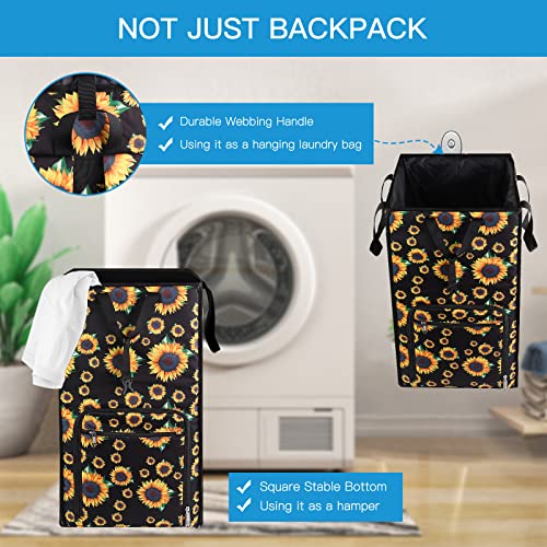 Bukere Laundry Hamper, Extra Large 2 in 1 Laundry Backpack Bag for College Students Dorm Essentials, Adjustable Shoulder Straps, Freestanding Laundry Basket for Apartment, Laundromat, Travel - color: SUNFLOWER